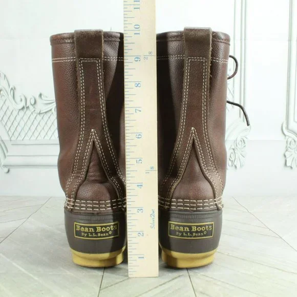 LL Bean Brown Leather Lace Up Shearling Lined Mid Calf Duck Boots Size 7 M - Picture 5 of 9
